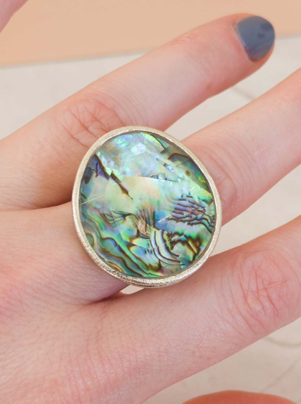 Silpada Sterling Silver Abalone Doublet Statement Ring Sz 8.5 (19.17g)